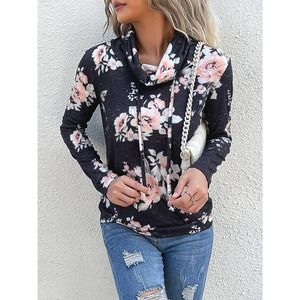 FREE SHIP! NWT Pretty Floral Drawstring Cowl Neck Sweatshirt!